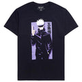 Stylish black t-shirt featuring a graphic of a character with white hair and sunglasses, perfect for anime fans and casual wear.
